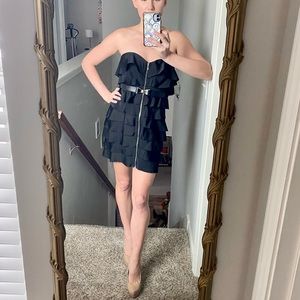 BEBE Black Full Zipper Mini Ruffle Dress Size Small